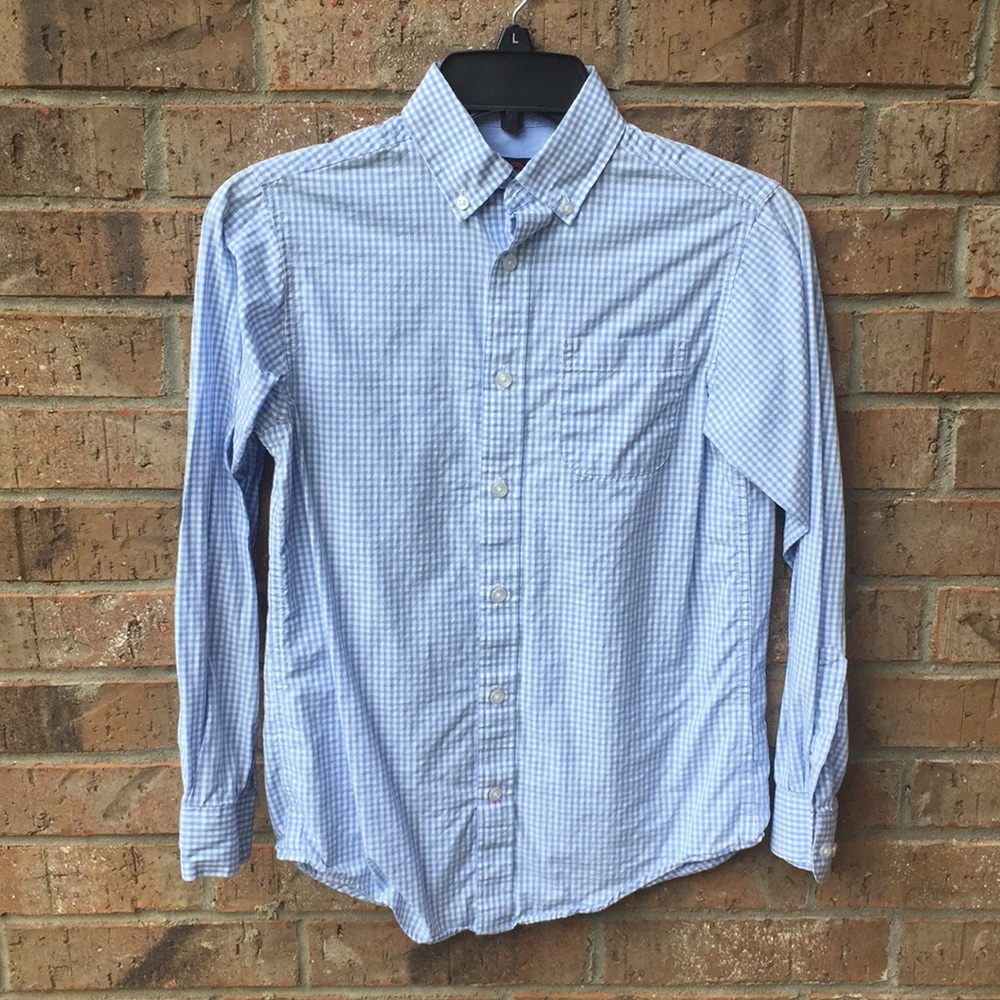 Boys Sz 12 Button Down Baby Blue and White Gingham